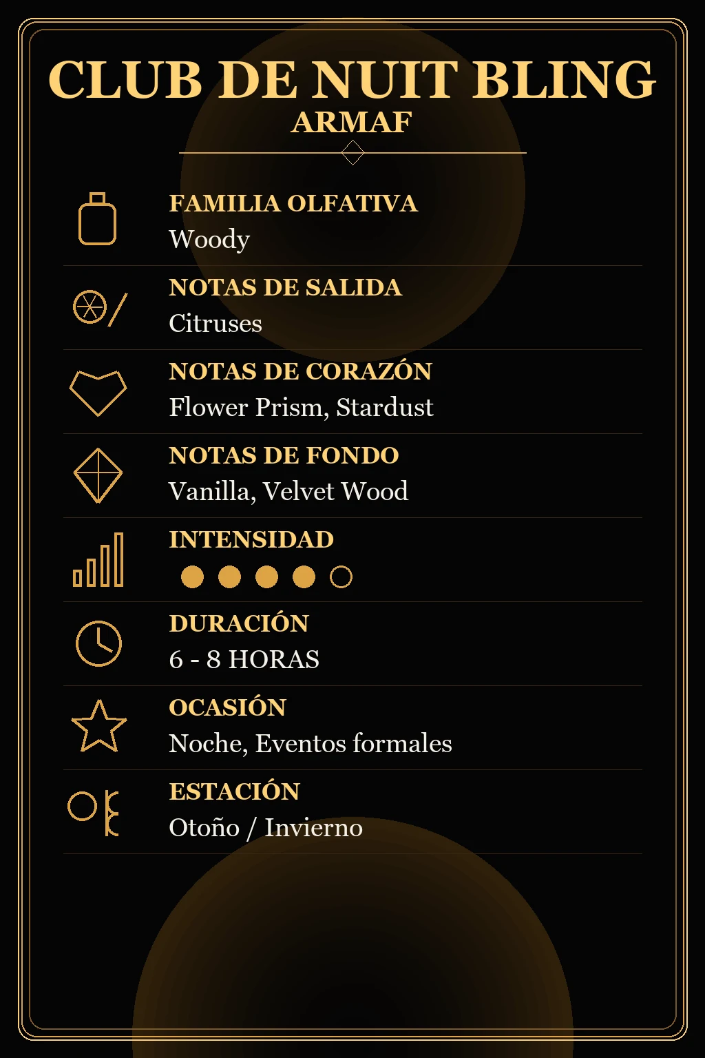Características Club de Nuit Bling